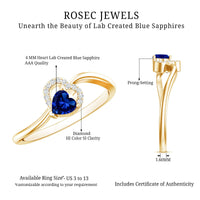 Certified Lab Grown Blue Sapphire Heart Promise Ring with Diamond