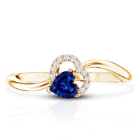 Certified Lab Grown Blue Sapphire Heart Promise Ring with Diamond