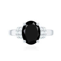 4.2 Carat Lab Grown Black Diamond Oval Engagement Ring with White Diamond