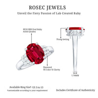 8X10MM Lab Created Ruby Oval Engagement Ring with Diamonds