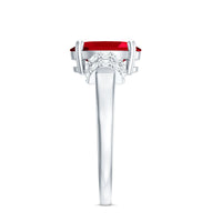 8X10MM Lab Created Ruby Oval Engagement Ring with Diamonds