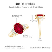 8X10MM Lab Created Ruby Oval Engagement Ring with Diamonds