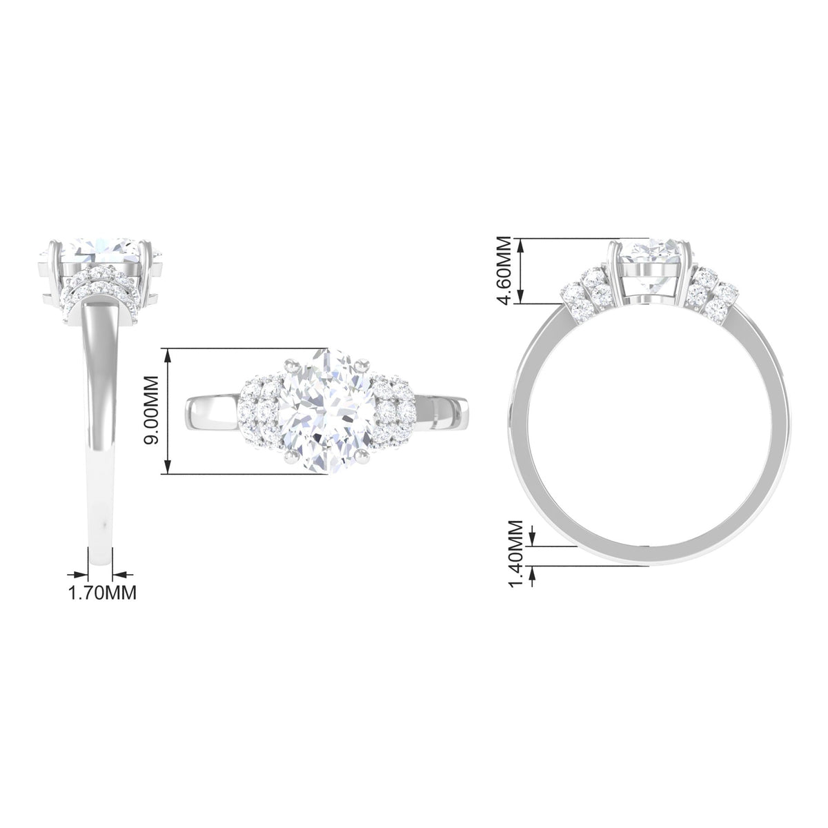 Oval Zircon Engagement Ring with Collar
