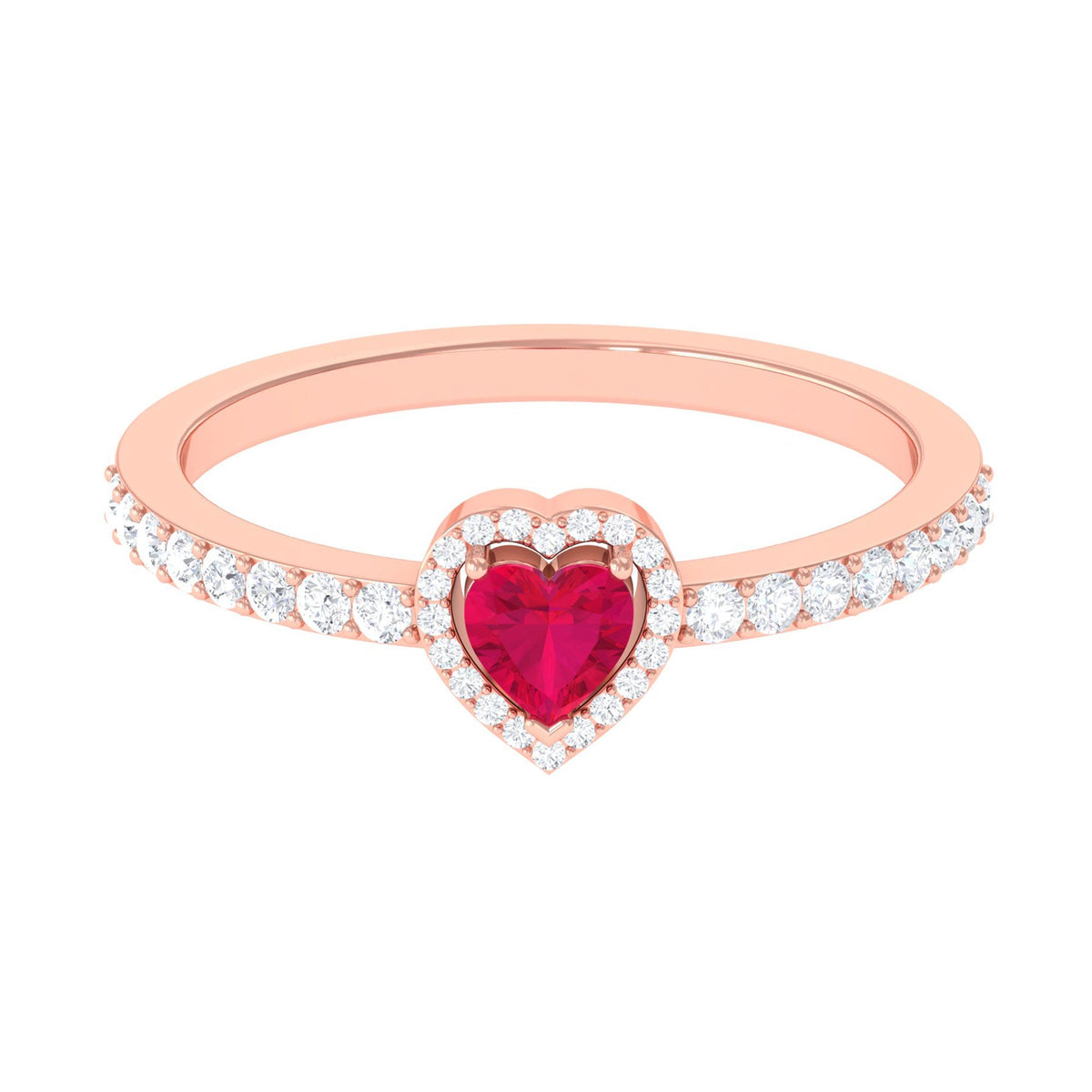 Genuine Ruby Heart Promise Ring with Diamond Halo