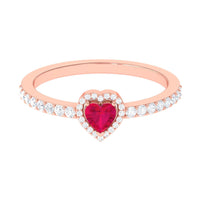 Genuine Ruby Heart Promise Ring with Diamond Halo