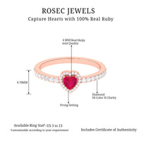 Genuine Ruby Heart Promise Ring with Diamond Halo