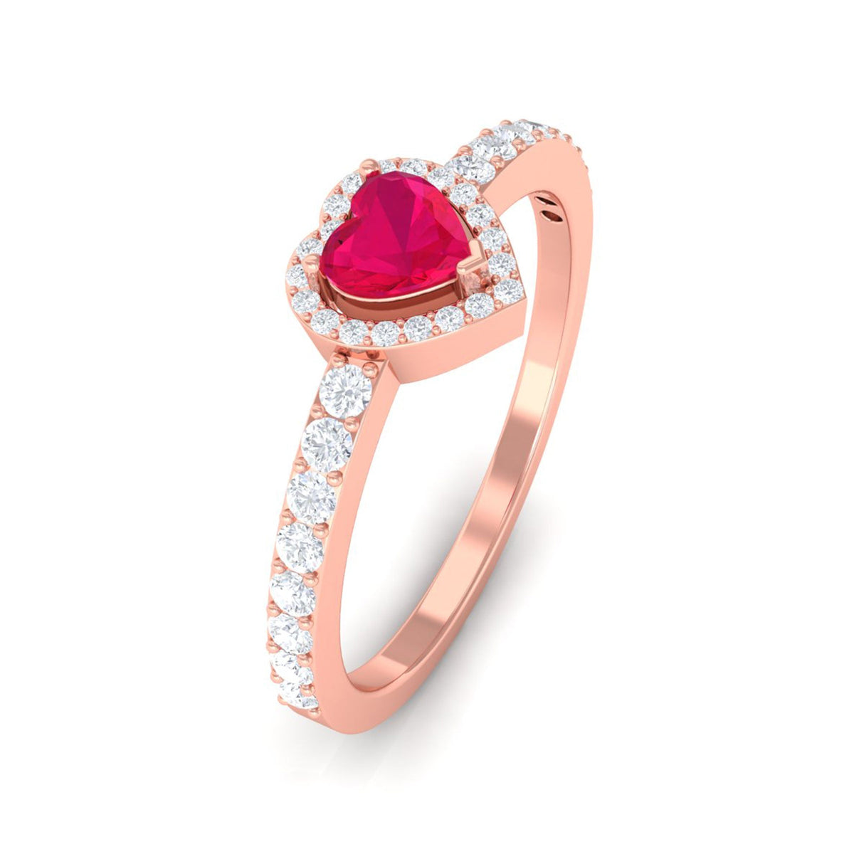 Genuine Ruby Heart Promise Ring with Diamond Halo