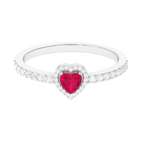 Genuine Ruby Heart Promise Ring with Diamond Halo