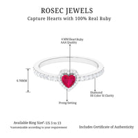 Genuine Ruby Heart Promise Ring with Diamond Halo