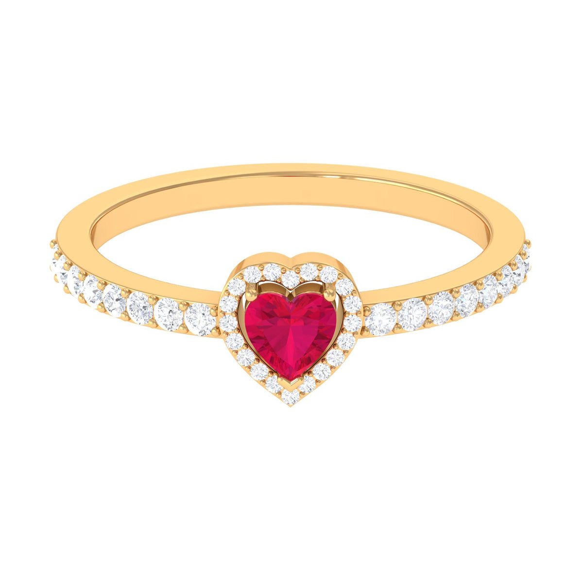 Genuine Ruby Heart Promise Ring with Diamond Halo