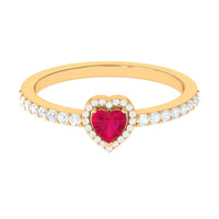 Genuine Ruby Heart Promise Ring with Diamond Halo