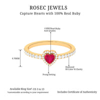 Genuine Ruby Heart Promise Ring with Diamond Halo