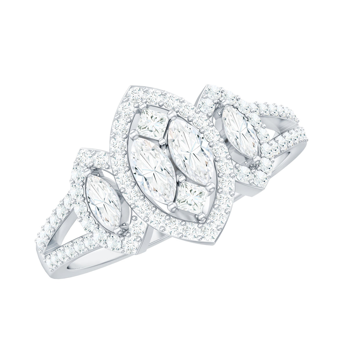 Certified Moissanite Unique Engagement Ring in Split Shank