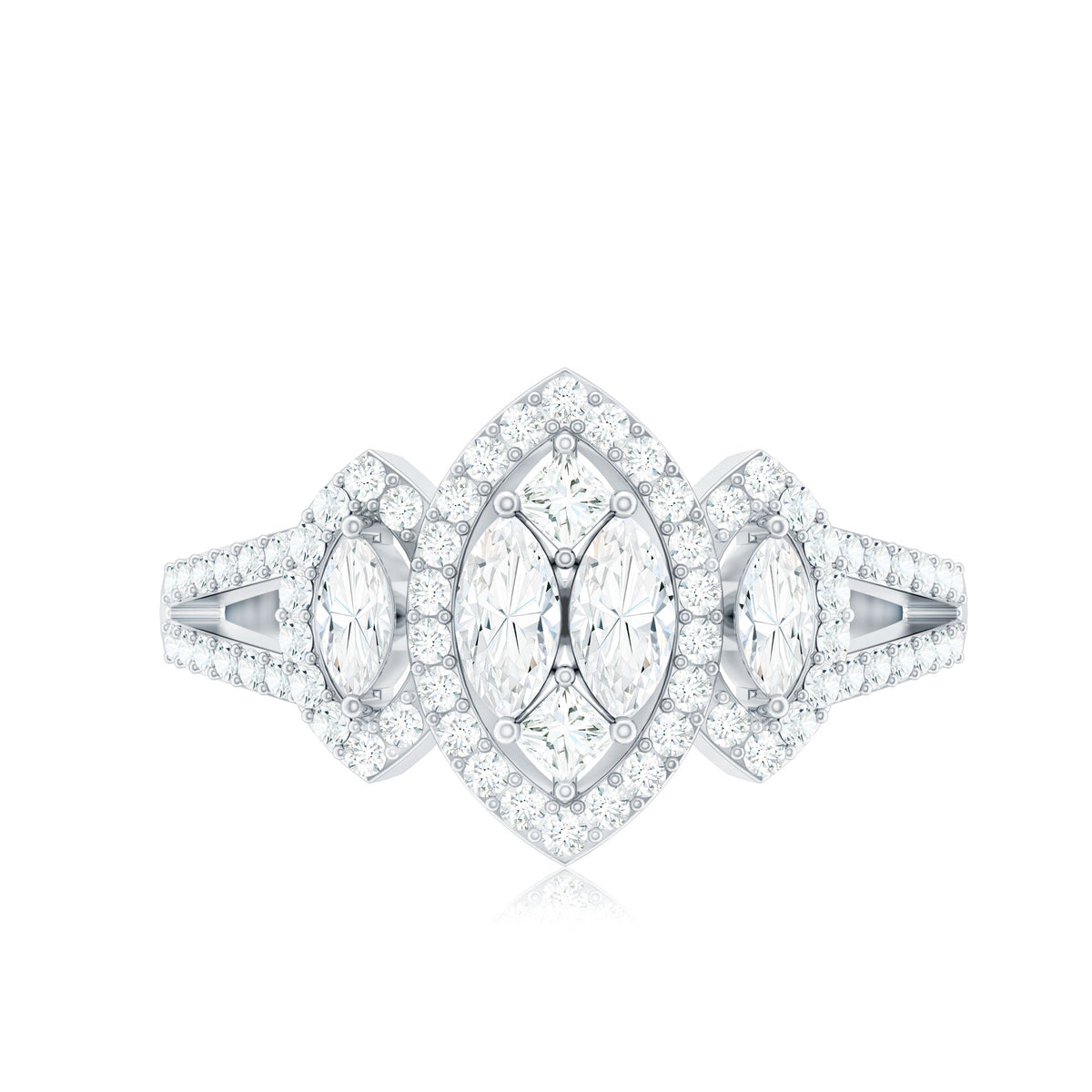 Certified Moissanite Unique Engagement Ring in Split Shank