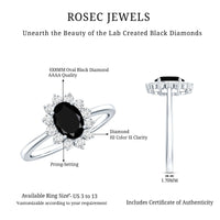1.9 Carat Lab Grown Black Diamond Oval Engagement Ring with White Diamond Halo