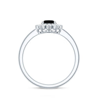 1.9 Carat Lab Grown Black Diamond Oval Engagement Ring with White Diamond Halo
