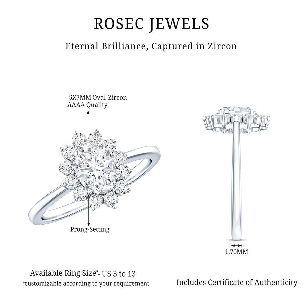 2 CT Princess Diana Inspired Oval Cut Zircon Halo Engagement Ring