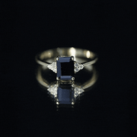 1.6 Carat Lab Grown Black Diamond Emerald Cut Engagement Ring with White Diamond