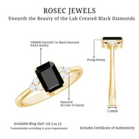1.6 Carat Lab Grown Black Diamond Emerald Cut Engagement Ring with White Diamond