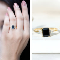 1.6 Carat Lab Grown Black Diamond Emerald Cut Engagement Ring with White Diamond