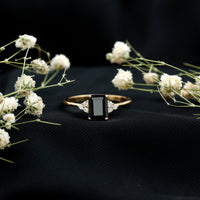 1.6 Carat Lab Grown Black Diamond Emerald Cut Engagement Ring with White Diamond