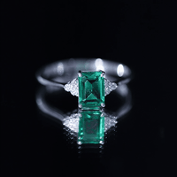 Certified 1.6 Carat Lab Grown Emerald Cut Emerald Engagement Ring with Diamond Trio
