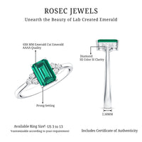 Certified 1.6 Carat Lab Grown Emerald Cut Emerald Engagement Ring with Diamond Trio