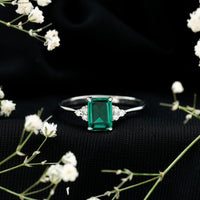 Certified 1.6 Carat Lab Grown Emerald Cut Emerald Engagement Ring with Diamond Trio