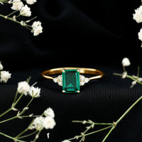 Certified 1.6 Carat Lab Grown Emerald Cut Emerald Engagement Ring with Diamond Trio