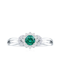 Certified Lab Grown Emerald Diamond Flower Engagement Ring with Split Shank