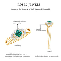 Certified Lab Grown Emerald Diamond Flower Engagement Ring with Split Shank