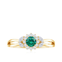 Certified Lab Grown Emerald Diamond Flower Engagement Ring with Split Shank