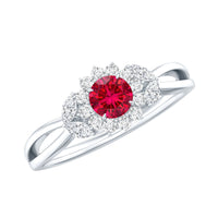 Certified Lab Grown Ruby Diamond Flower Engagement Ring for Women