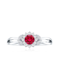Certified Lab Grown Ruby Diamond Flower Engagement Ring for Women