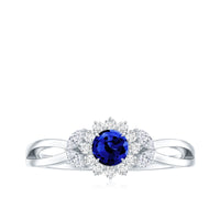 Nature Inspired 0.6 Carat Lab Grown Blue Sapphire Engagement Ring with Diamond