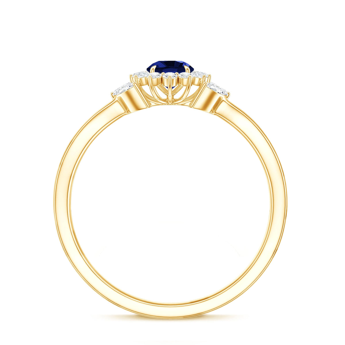Nature Inspired 0.6 Carat Lab Grown Blue Sapphire Engagement Ring with Diamond