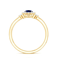 Nature Inspired 0.6 Carat Lab Grown Blue Sapphire Engagement Ring with Diamond