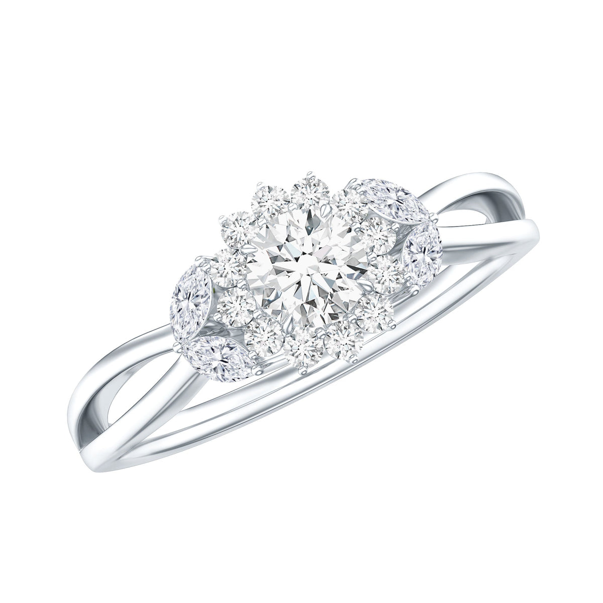 Split Shank Simulated Diamond Flower Engagement Ring