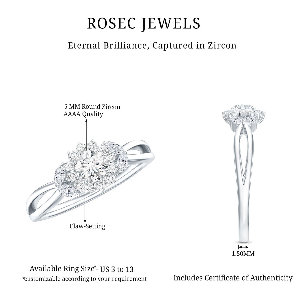 Split Shank Simulated Diamond Flower Engagement Ring