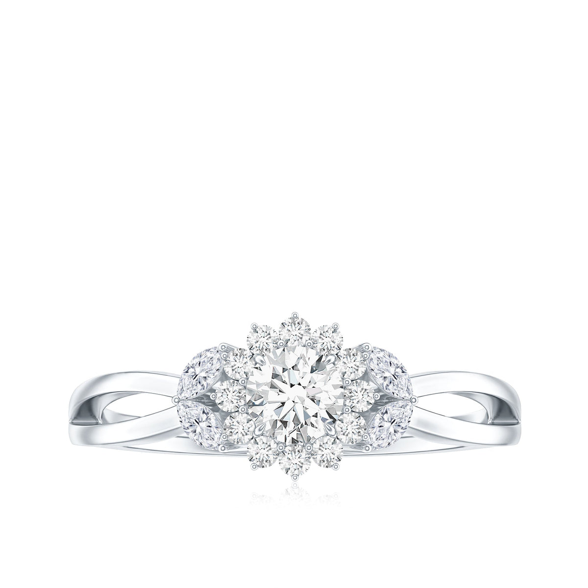 Split Shank Simulated Diamond Flower Engagement Ring