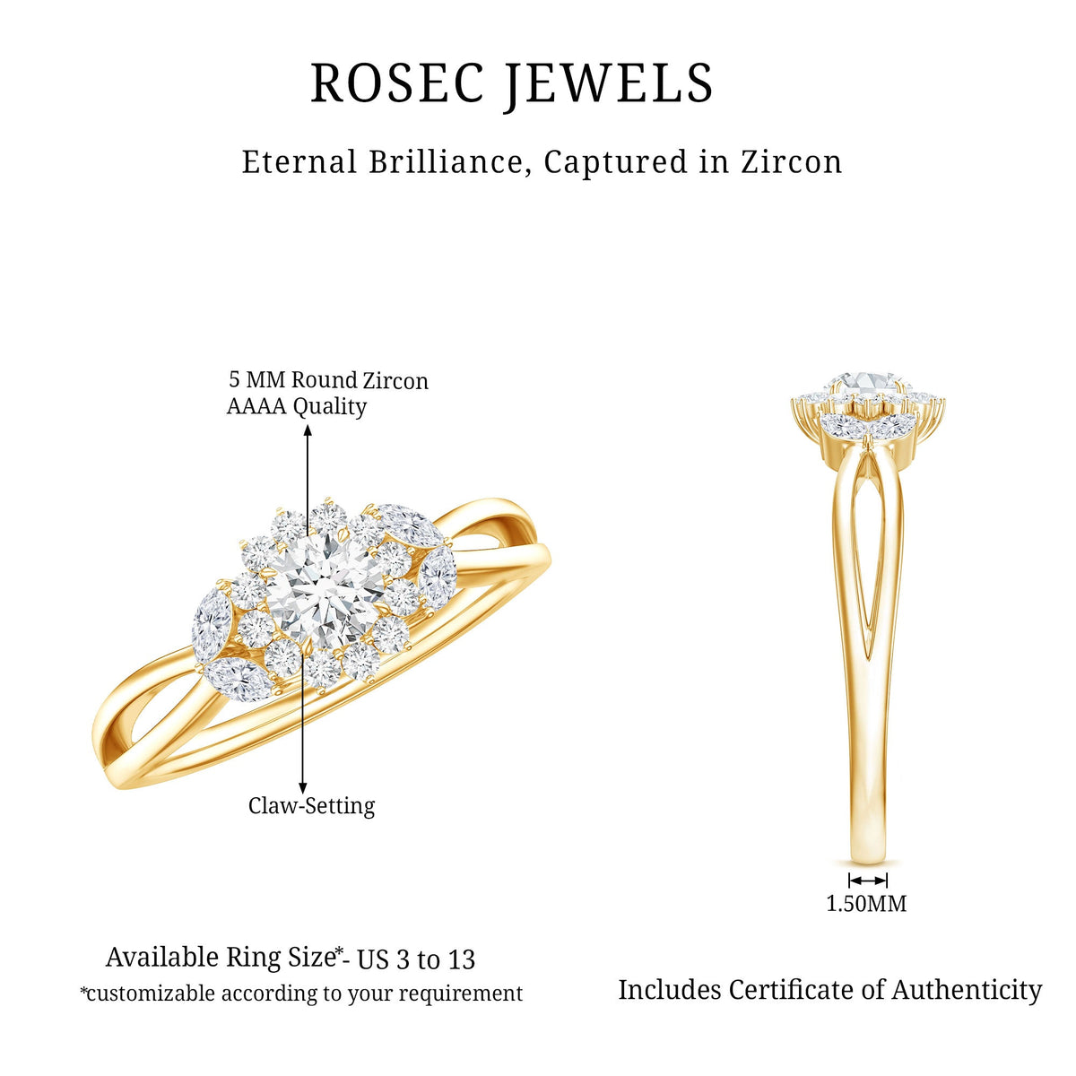 Split Shank Simulated Diamond Flower Engagement Ring