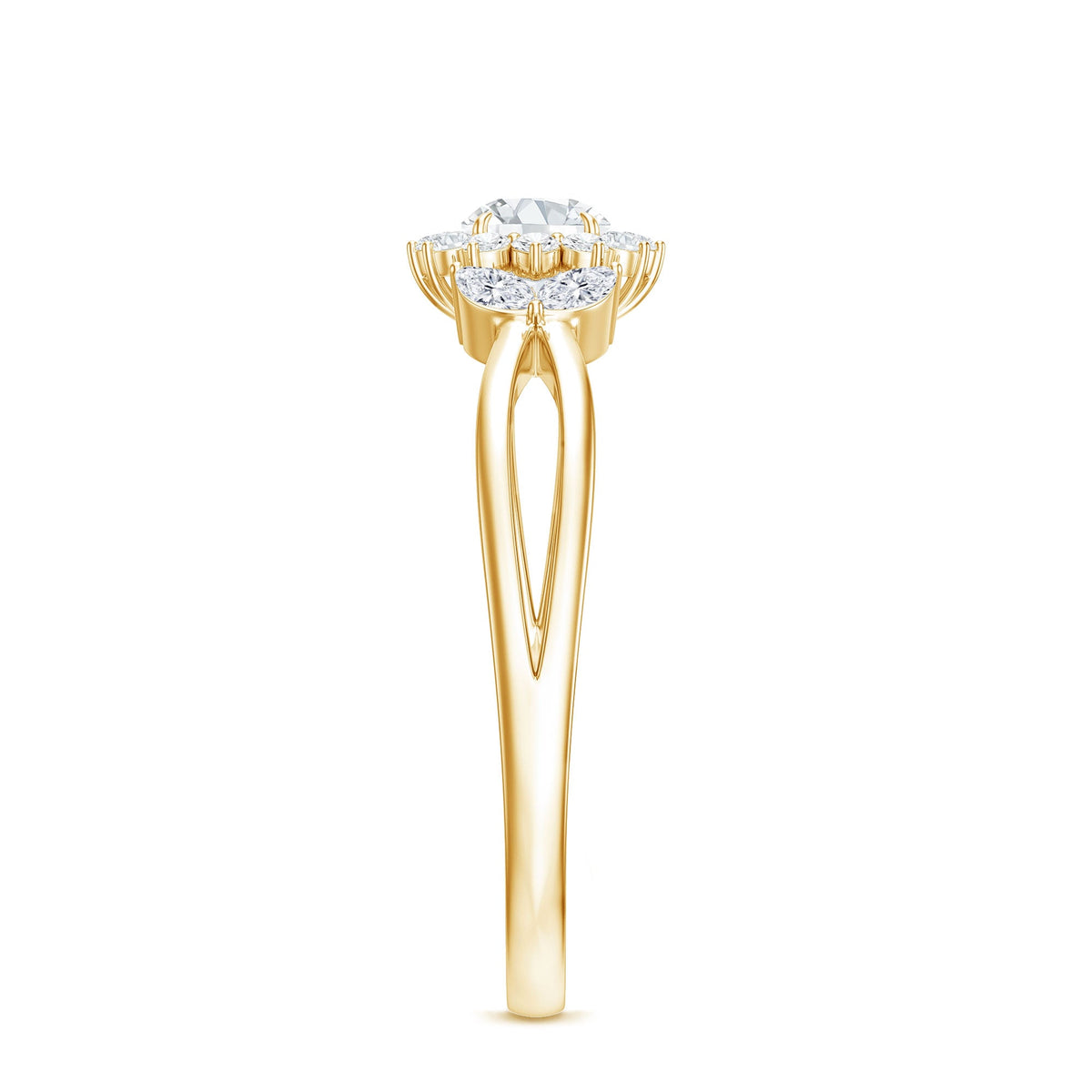 Split Shank Simulated Diamond Flower Engagement Ring
