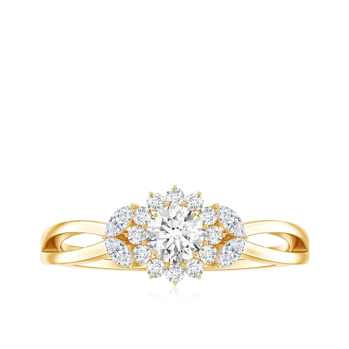 Split Shank Simulated Diamond Flower Engagement Ring