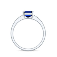 Certified 1.75 Carat Emerald Cut Lab Grown Blue Sapphire Engagement Ring with Diamond