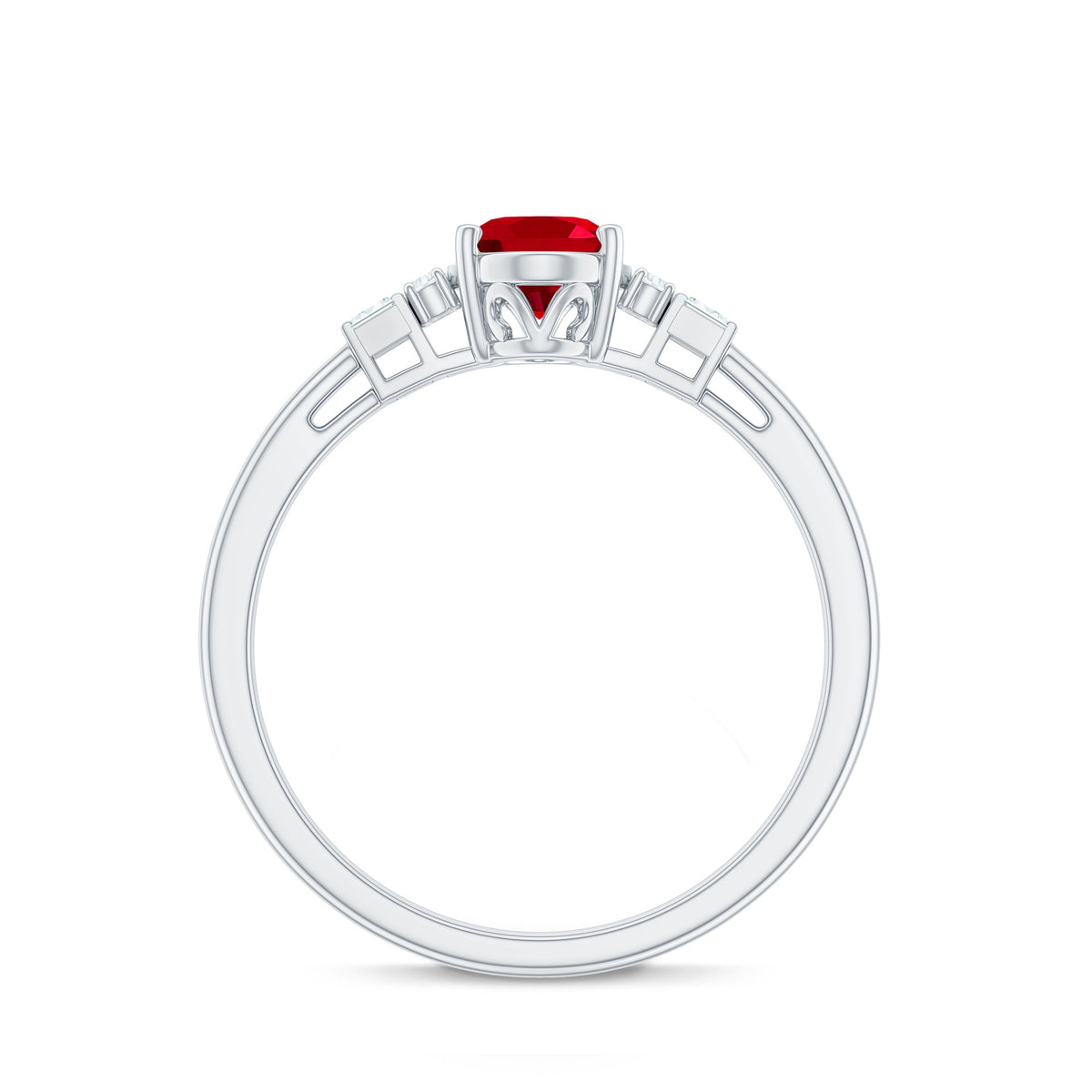 Classic Lab Grown Ruby Engagement Ring with Diamond Stones