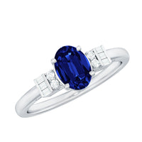 Certified 1 Carat Lab Grown Blue Sapphire Oval Engagement Ring with Diamond