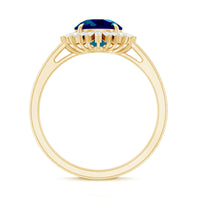 Round London Blue Topaz and Diamond Halo Engagement Ring