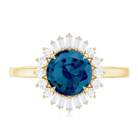 Round London Blue Topaz and Diamond Halo Engagement Ring