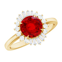 Round Lab Created Ruby and Diamond Halo Engagement Ring