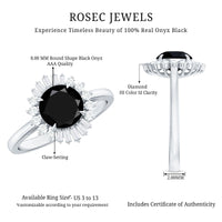 8mm Round Black Onyx Cocktail Ring with Diamond Halo